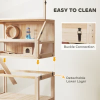 PawHut Wooden Hamster Cage with Detachable Lower Floor, Storage Shelf, Hut, Seesaw, Exercise Wheel, Ramps for Hamster(m-5)