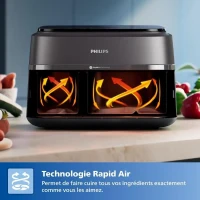 Friteuse sans huile - PHILIPS - NA351/00 - Airfryer Série 3000 double panier 9L - 8 préréglages - 2750W - Noir/Argent(m-4)