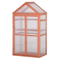 Outsunny Garden Cold Frame Polycarbonate Greenhouse with Adjustable Shelves, Double Doors, Openable Top Covers, Grow House for Flower Vegetable Plants, 80 x 47 x 138cm, Orange(m-11)