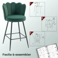 HOMCOM Lot de 2 tabourets de bar, chaises de bar avec dossier et repose-pieds, pieds en acier, 54 x 55 x 97 cm, vert foncé(m-7)