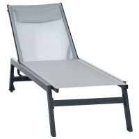 Outsunny Bain de soleil transat en aluminium et textilène avec roulettes et repose-tête dossier inclinable gris clair