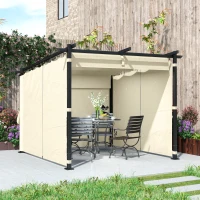 Outsunny 3 x 3 m Retractable Roof Pergola, with Curtains - Beige(m-9)