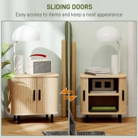 HOMCOM Bedside Table, Nordic Side Table with Roller Shutter Style Sliding Doors and Metal Legs for Bedroom, Living Room, Oak Tone(m-5)