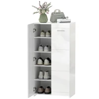 HOMCOM High-gloss shoe cabinet, shoe storage with adjustable shelves for hallway, entry, space for 10 pairs, white(m-7)