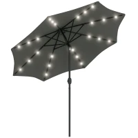 Outsunny 2.7m Patio Garden Umbrella Outdoor Parasol with Tilt Crank and 24 LEDs Lights (Grey)(m-10)
