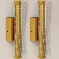 HOMCOM Led Wall Lamp 2 Pack, 9W Modern Indoor Geometric Mesh Wall Light, Colour Temperature Adjustable 3000K/4000K/6500K for Bedroom, Living Room, Hallway, Stairs, Gold Tone(m-1)