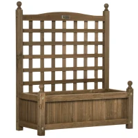 Outsunny Garden Planters with Trellis for Climbing Vines, Wood Raised Beds for Garden, Flower Pot, Indoor Outdoor, Brown(m-7)