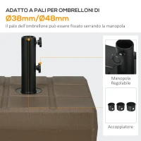 Outsunny Base per Ombrellone da Giardino Riempibile con Maniglia in HDPE e Acciaio, 49x49x36.5 cm, Marrone(m-4)