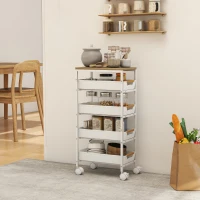 HOMCOM Desserte cuisine, chariot de rangement à roulettes 5 niveaux avec 4 tiroirs coulissants, étagère de rangement, blanc(m-10)