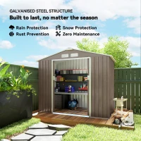 Outsunny 7 x 4ft Metal Garden Storage Shed with Vents, Floor Foundation Kit and Lockable Double Doors, Light Brown(m-4)