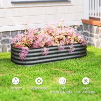 Outsunny Galvanised Raised Garden Bed, Metal Planter Box with Safety Edging, for Flowers, Herbs, Succulents, Dark Grey(m-7)