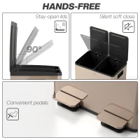 HOMCOM 56L Dual Compartment Stainless Steel Bin, with Deodoriser Holders - Gold Tone(m-6)