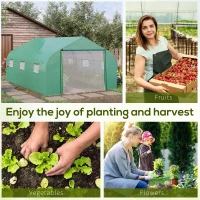 Outsunny Walk-in Polytunnel Garden Greenhouse, Outdoor Mesh Door Greenhouse with PE Cover and 6 Windows, 4.5 x 3 x 2m, Green(m-7)