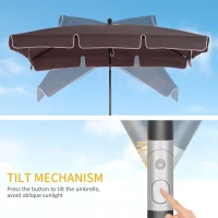 Outsunny Garden Parasol Umbrella, Outdoor Market Table Umbrella with Ruffles & Aluminium Pole, Rectangular Tilting Parasol Sun Shade Canopy, 2 x 1.3m, Brown(m-4)