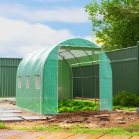 Outsunny Serre tunnel de jardin 6 m² 3 x 2 m avec 1 porte + 2 parois latérales zippées enroulables, 6 fenêtres, vert(m-10)