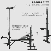 HOMCOM Panca Fitness con Leg Press, Squat Rack e Leg Extension, in Acciaio e PU, 180x134x200 cm, Nero e Argento(m-6)