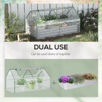 Outsunny Raised Garden Bed with Greenhouse, Steel Planter Box with Plastic Cover, Roll Up Window, Dual Use for Flowers, Vegetables, Fruits and Herbs, 185L x 95W x 92H cm, Clear(m-4)