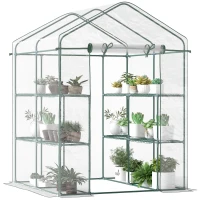 Outsunny Walk in Greenhouse with 3-Tier 8 Shelves, Green House with Hemmed Cover, Roll-up Zipped Door, Steel Frame, 143 x 143 x 195cm(m-10)