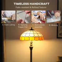 HOMCOM Tiffany-Style Floor Lamp with Handcrafted Stained Glass Shade, 152cm Tall Vintage Standing Lamp with Foot Switch and Dual Sockets for Living Room Bedroom, Bronze Tone and Orange(m-5)
