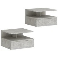 HOMCOM Set aus 2 schwebenden Nachttischen mit Schublade, wandmontiert, 35x32x22,5 cm, Betongrau(m-1)