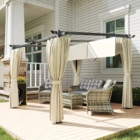 Outsunny 3 x 3 m Retractable Roof Pergola, with Curtains - Beige(m-2)