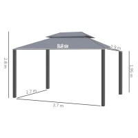 Outsunny 3 x 4m Aluminium Garden Gazebo, Marquee Canopy Shelter Pavilion Party Tent with Nets and Curtains for Garden and Deck, Grey(m-3)