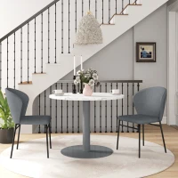 HOMCOM Lot de 2 chaises de salle à manger assise rembourrée en tissu aspect lin pieds en acier stable design moderne gris(m-10)