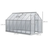 Outsunny Serre de Jardin en Polycarbonate 7,1 m² dim. 1,9L x 3,75l x 1,99 m avec Fondation, Lucarne réglable, Porte coulissante - Argent et Transparent(m-3)