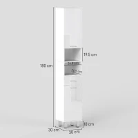 kleankin 71" Tall Slim Bathroom Storage Cabinet, Tall Narrow Cupboard with Drawer, Open Shelves, 2 Doors Cabinets and Adjustable Shelves for Kitchen, Hallway, Living Room, High Gloss White(m-3)