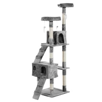 PawHut Arbre à chat griffoir grattoir double niche peluche sisal naturel hauteur 170 cm gris(m-11)