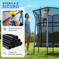 HOMCOM Tappeto Elastico per Bambini con Ingresso a Cerniera e Pali Imbottiti, in Acciaio, PP e EPE, Ø163.5x190 cm, Blu(m-4)
