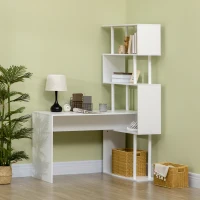 HOMCOM Bureau d'angle bureau informatique en forme de L avec étagères à 4 niveaux en bois 120 x 80 x 176 cm blanc(m-10)