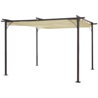 Outsunny 3.5M X 3.5M Metal Pergola Gazebo Awning Retractable Canopy Outdoor Garden Sun Shade Shelter Marquee Party BBQ, Beige(m-11)