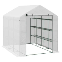 Outsunny 8 x 6ft Walk-In Greenhouse, with Shelves - White(m-1)