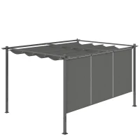 Outsunny 3 x 4m Metal Pergola with Retractable Roof and Roller Shade, Free Standing Garden Gazebo Canopy Pergola Kit, UPF30+ Outdoor Sun Shade Shelter, Grey(m-1)