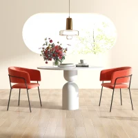 HOMCOM Lot de 2 chaises de salle à manger pieds en acier, assise rembourrée en tissu aspect velours, orange(m-10)