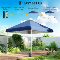 Outsunny 3 x 3 m Pop Up Gazebo with Wheels, UPF50+ One-Touch Outdoor Garden Party Tent Marquee Wedding Awning Canopy, Dark Blue(m-5)
