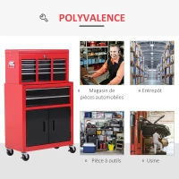 HOMCOM Servante d'atelier servante/ caisse à outil 6 tiroir +1 commode coffre amovible chariot acier rouge et noir(m-5)