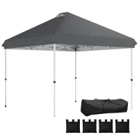 Outsunny 3 x 3 m Pop Up Gazebo with Wheels, UPF50+ One-Touch Outdoor Garden Party Tent Marquee Wedding Awning Canopy, Dark Grey(m-10)