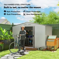 Outsunny Metal Bike Shed, Mobility Scooter Shed House with Foundation Kit, Ventilation, Doors, 9 x 6FT, Silver(m-4)