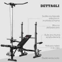 HOMCOM Panca Fitness con Leg Press, Squat Rack e Leg Extension, in Acciaio e PU, 180x134x200 cm, Nero e Argento(m-8)