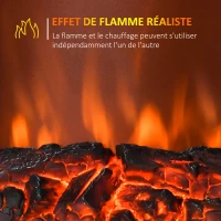 HOMCOM Cheminée électrique Effet de Flamme Style néo rétro Thermostat 1000-2000 W Noir Or(m-4)