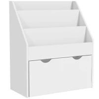 AIYAPLAY Bibliothèque pour enfants Multi-Rangement avec 3 niveaux d'étagères et un tiroir, 62,5L x 30l x 70H cm, blanc(m-12)