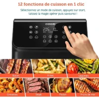 Friteuse sans huile COSORI - Premium II Chef Edition - Capacité 6,2L - 12 programmes - Pack 50 papiers cuisson - 1700W - Noir(m-4)