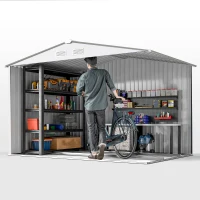 Outsunny Metal Bike Shed, Mobility Scooter Shed House with Foundation Kit, Ventilation, Doors, 9 x 6FT, Silver(m-9)
