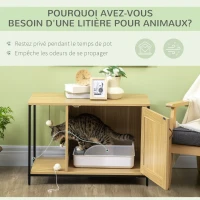 PawHut Maison de toilette pour chat style industriel porte entrée latérale boule suspendue châssis acier aspect bois clair(m-7)