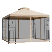 Outsunny 3(m) x 3(m) Garden Gazebo, Double Roof Outdoor Gazebo Canopy Shelter with Netting, Solid Steel Frame for Garden, Lawn, Backyard and Deck(m-10)