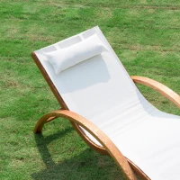 Outsunny Transat Chaise Longue Design Style Tropical Bois Massif Naturel Coloris Beige Blanc(m-8)