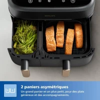 Friteuse sans huile - PHILIPS - NA352/04 - Airfryer Série 3000 double panier 9L avec accessoire - 8 préréglages - 2750W - Noir/Doré(m-3)