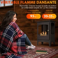 HOMCOM Cheminée à l'éthanol sur pieds style contemporain avec réservoir 1,2Lenviron couverture 25 m² 39 x 26 x 54 cm noir(m-4)